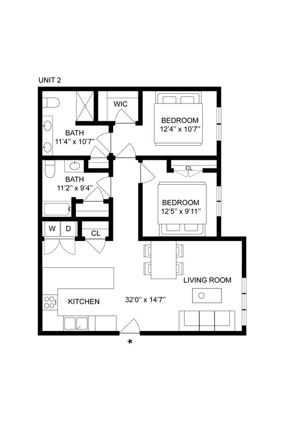 WD 2 BR 2 Bedroom