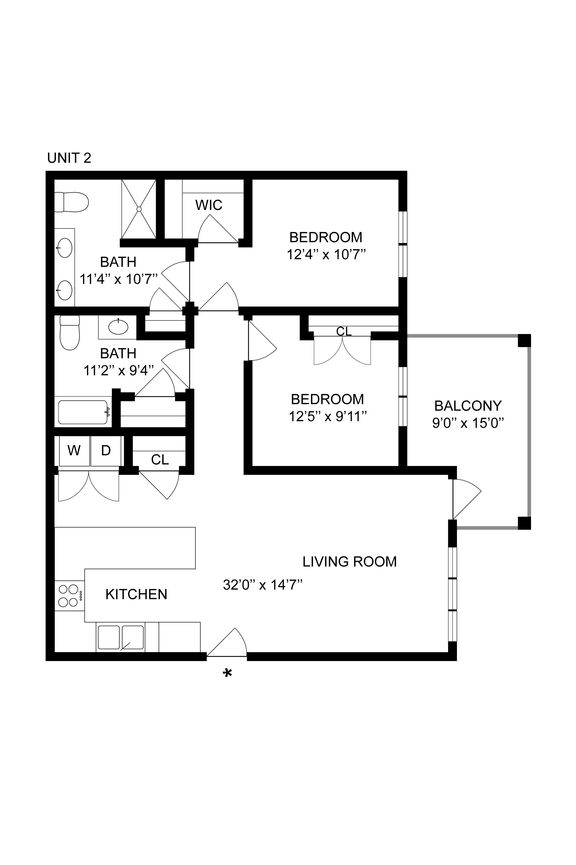 WD 2 BRB 2 Bedroom W Balcony